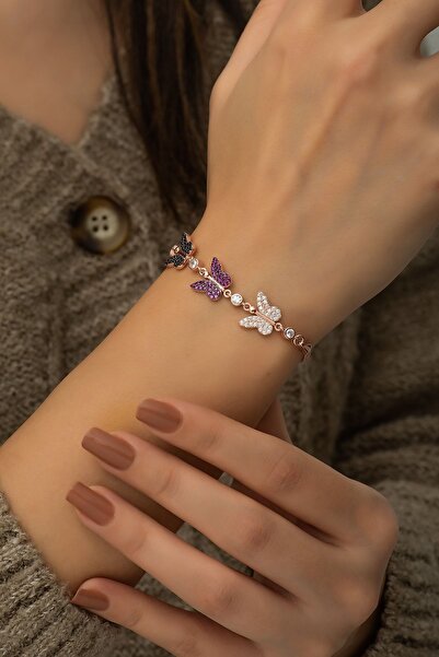 Nereze Kelebek Bileklik Kadın Gümüş Bileklik 925 Ayar 3'lü