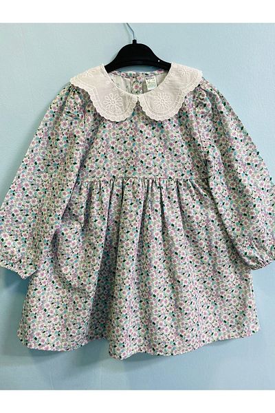 CİLLOPKİDS Brode Collar Patterned Girl's Dress