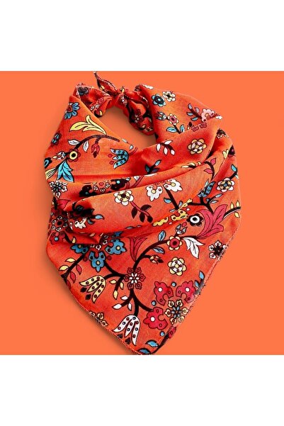 alsaccessories Multi-Purpose Bandana with Flower Pattern in Orange Color 100%...