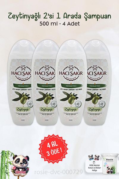 Hacı Şakir Hacı Şakir Olive Oil Shampoo Renewal - BUY 4 GET 3 500 ml and ROSIE