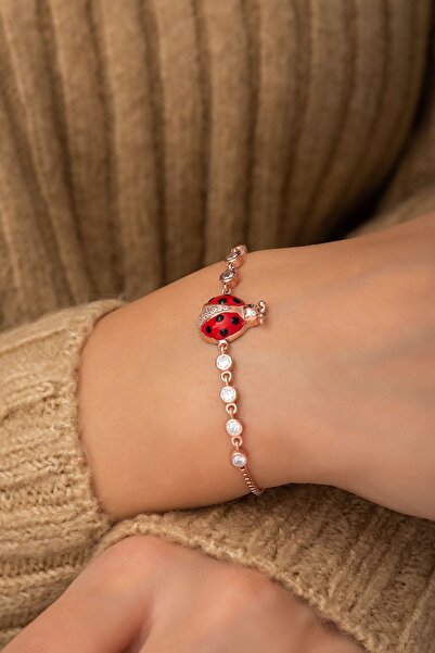 Nereze 925 Ayar Asansörlü Uğur Böceği Bileklik Kadın Gümüş Bileklik