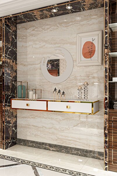 Givayo Mobilya Ada Duvara Monte Dresuar 120 Cm Altın Bantlı Beyaz