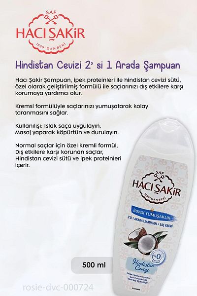Hacı Şakir Hacı Şakir Coconut - BUY 7 GET 6 PAY 2 in 1 Shampoo 500 ml and ROSIE