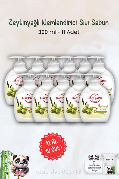 Hacı Şakir Hacı Şakir Olive Oil Moisturizing Liquid Soap - AL 11 PAY 10 PAY, 300 ml and ROSIE