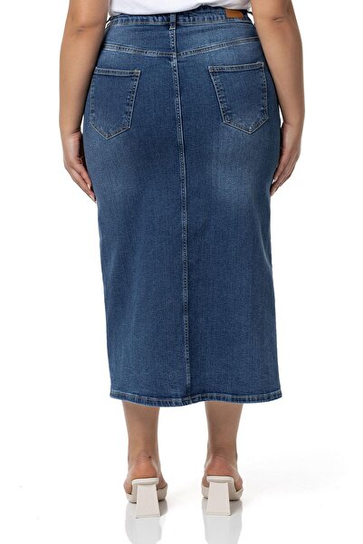 DISENTIS MODEST Large Size Five-Pocket Midi Denim Skirt - Front Slit Detail