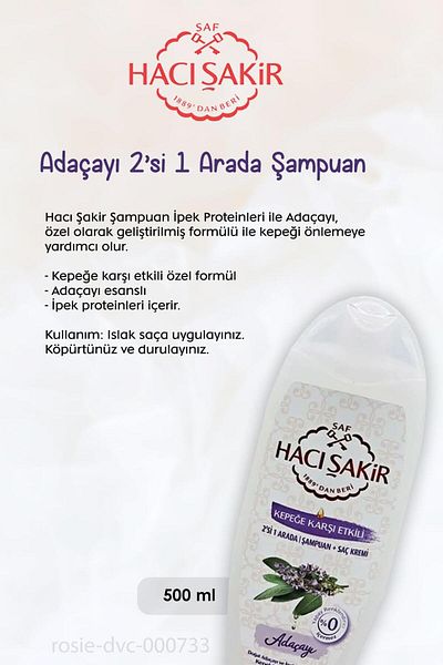 Hacı Şakir Hacı Şakir 500 ml Sage - BUY 7 GET 6, 2 in 1, Shampoo Against Dandruff ROSIE