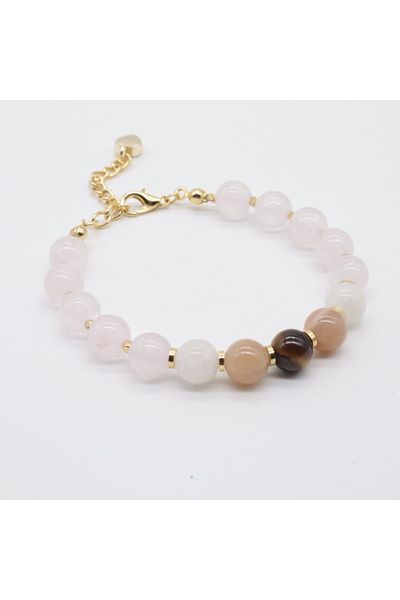 Artaril Natural Stone Strong Women's Bracelet Pink Quartz Moon Stone Tiger Eye Sun Stone