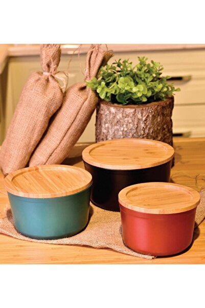 Bambum Red Slalom - Granite Storage Box with Bamboo Lid 12cm