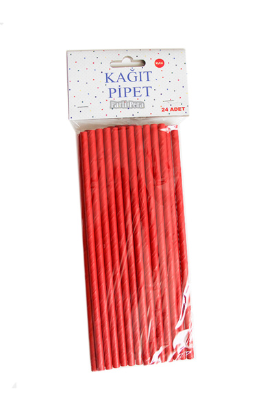 parti pera Kırmızı Kağıt Pipet Mat Renk 24'lü