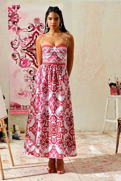 UPGRADE Rochie cu imprimeu fucsia fără bretele