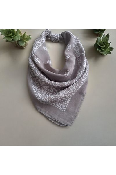 alsaccessories Women's Gray Color Ethnic Patterned 100% Cotton Bandana, Hair Band