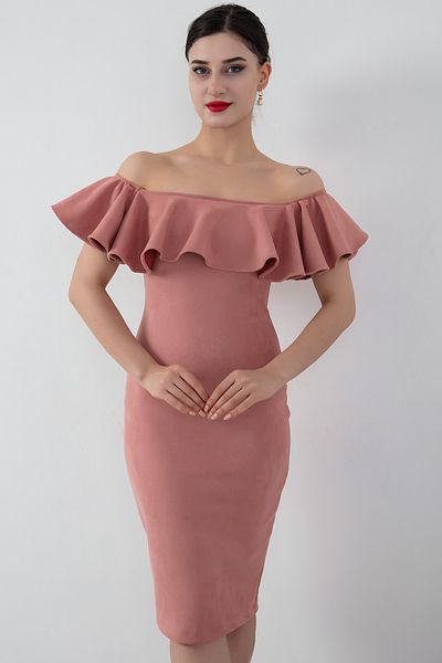 PULLIMM Rochie Midi din piele intoarsa cu guler Madonna - 3938