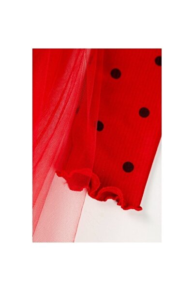 C&C OKULCUNUZ Kız Bebek Çocuk Prenses Kabarık Tütü Elbise Puantiyeli Uzun Kol Esnek Likralı Somon