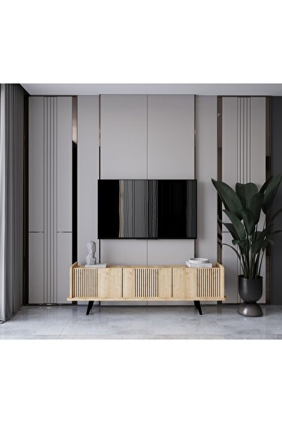 enwood SPİCA SAFİR MEŞE RENGİ MDF 3 KAPAKLI AHŞAP AYAKLI 160 CM TV ÜNİTESİ