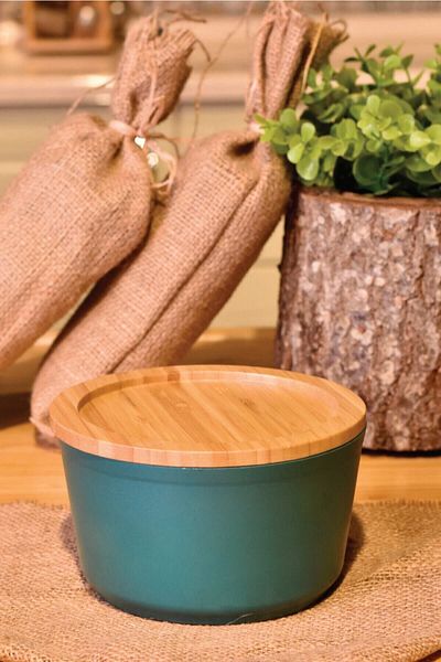 Bambum Blue Slalom Granite Storage Box with Bamboo Lid 16cm