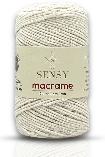SENSY Premium Koton-Cotton Macrame 2mm Chain Chain Bag - Σχοινί φόρτωσης, φυσικό λευκό