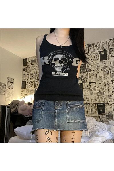 Köstebek Joacă muzică Skull Thick Strap Half Tricou