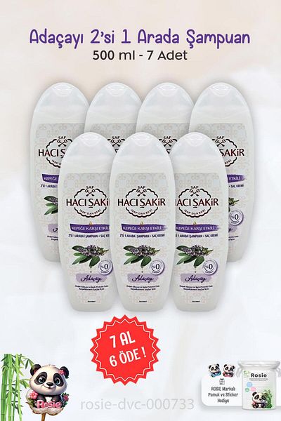 Hacı Şakir Hacı Şakir 500 ml Sage - BUY 7 GET 6, 2 in 1, Shampoo Against Dandruff ROSIE