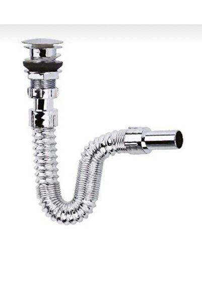 Elallar Krom Basmalı Sifon -Körüklü Sifon Bas Stoplu Lavabo Mutfak Sifonu-Pas...