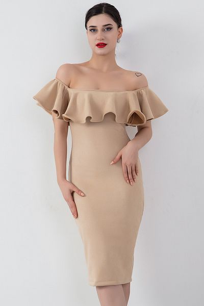 PULLIMM Suede Midi Madonna Collar Dress - 3938