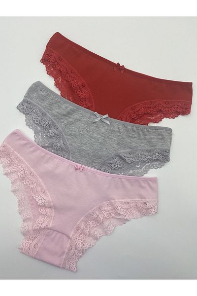 MİSS ELİZZA 100101 -Bikini din dantela roz, gri, rosu 3 piese