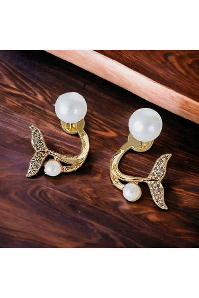toptanhanem Elegant Fishtail Steel Earrings - Anti-Allergic Pearl Detailed Earrings