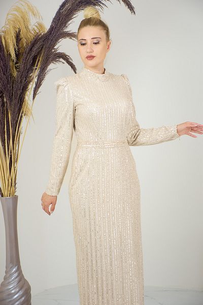 Surikka Ankle Length Tulle Bead Embroidered Asel Evening Dress
