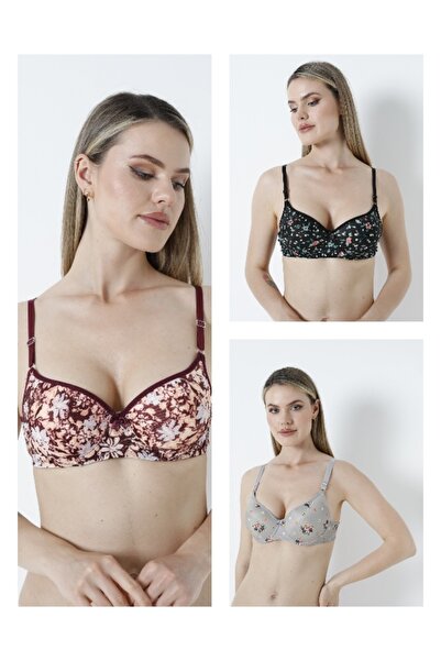 MİSS PERRY KADIN GÜNLÜK KULLANIM DESENLİ BALENLİ DOLGULU 3'LÜ SÜTYEN