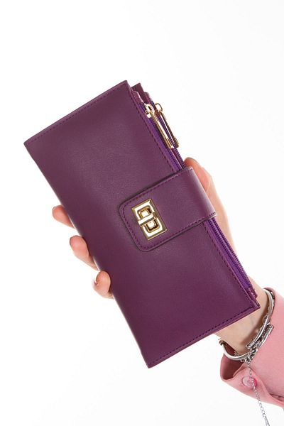 NEWISH POLO ACCESSORIES Women's Purple Vegan Leather Wallet with Phone Compartment and Wrist Strap Card Holder Portfolio