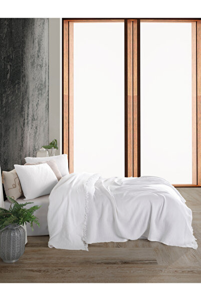 destinyhometex White King Size 240X260Cm Bedspread/2 Pieces 50X70Cm Pillow 4 Layer Multi Muslin 100% Cotton