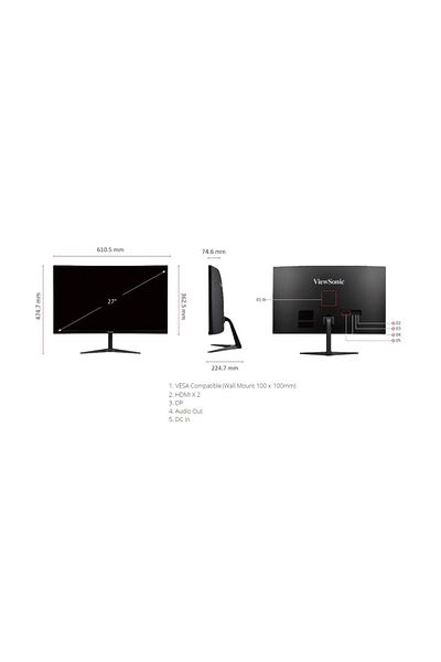 ViewSonic شاشة ألعاب منحنية LED 165 هرتز 27 - وقت استجابة 1 مللي ثانية