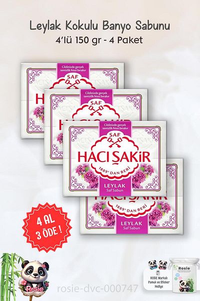 Hacı Şakir Hacı Şakir Lilac Scented Bath Soap - BUY 4 GET 3 PAY, 4 x 150 gr and ROSIE