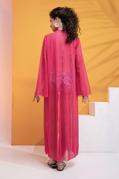 XCLSV Прозорий трикотажний максі-кафтан з еластичного трикотажу