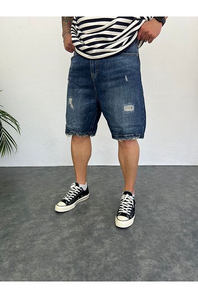Oliggopol Ανδρικό τζιν σορτς τζιν με σκισίματα Capri Premium Baggy Fit