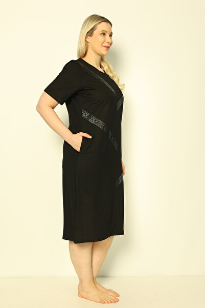 İntensive Γυναικείο φόρεμα μεγάλου μεγέθους - κοντομάνικο, δερμάτινη λεπτομέρεια, τσέπες