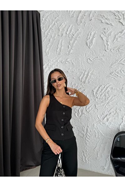 sinemkivanc co Dilvin Brand Black Asymmetrical Vest