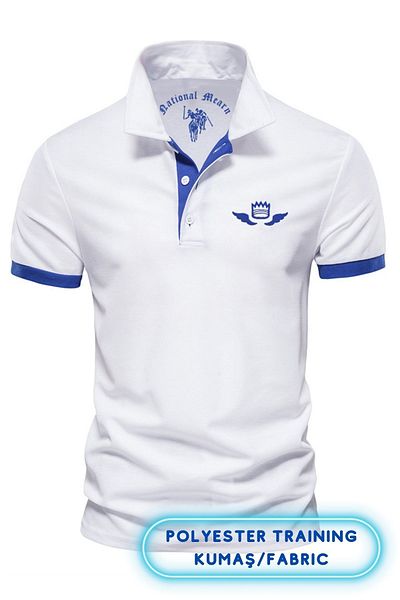 DE PLEIN Poseidon White Polo Neck Men's T-shirt - Polyester Training