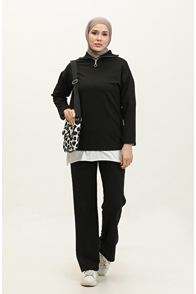 sefamerve Μαύρη φόρμα με φερμουάρ - 2146A-01