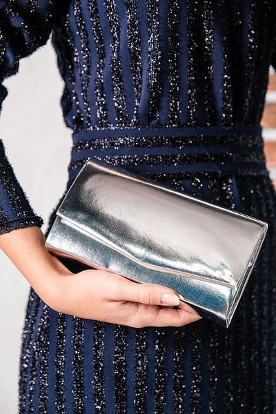 ROZA CANTA Γυναικεία Ασημένια λουστρίνι Mini Box Shoulder βραδινή τσάντα φορέματος