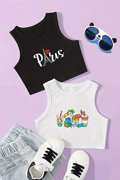 MYADA Parizski uzorčeni crop top za devojčice - ležeran stil, sa printom, CRP-2