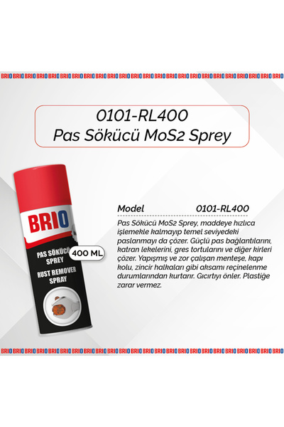BRIO Güçlü, Ağır Pas Sökücü Mos2 Sprey 400 ml
