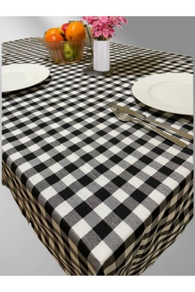 Enoteks 160x170 Cm Black Large Square Pattern Gingham Tablecloth, Table Cloth, Picnic Cloth