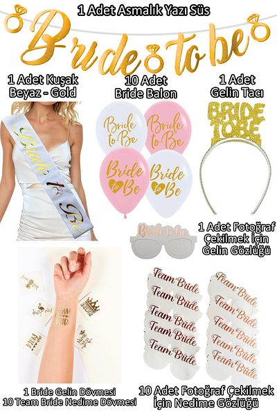 Huzur Party Store Gold Bride To Be - Σετ 35 τεμαχίων, στολίδια με γράμματα και μπαλόνι για πάρτι αρραβώνων και αποχαιρετισμού
