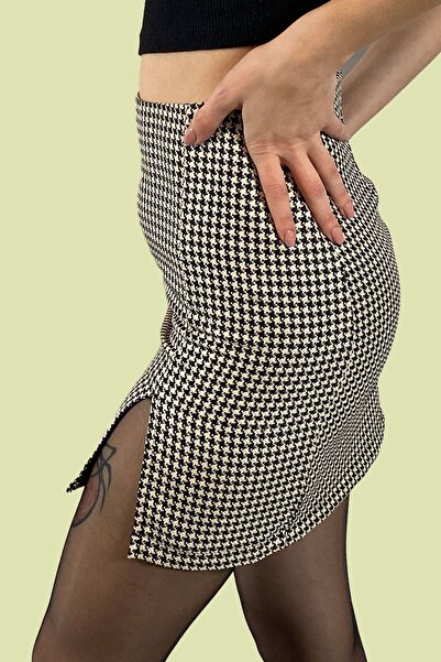 MsIconic Ms Iconıc Store Houndstooth Yellow Skirt TEKS-00017