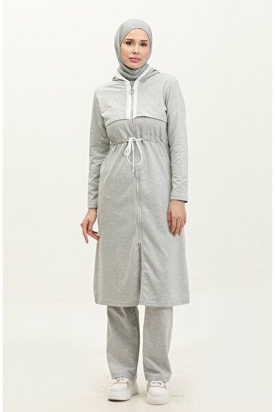 sefamerve Σετ φόρμας με φερμουάρ και δύο κλωστές 03074-05 Γκρι