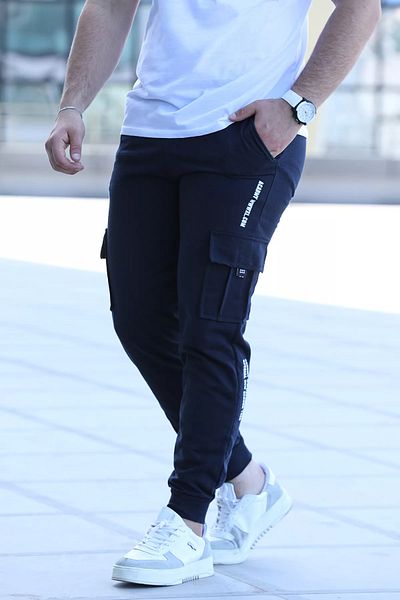 GÜLSELİ Φούτερ Jogger Navy Blue με τσέπες Cargo - Ribbed Leg