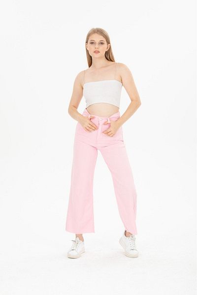 DENİKK BASICS TABARDINE FABRIC HIGH WAIST TASSELED WIDE LEG PALAZZO PANTS