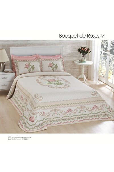Antik Bouguet De Roses Pembe Tek Kişilik Yatak Örtüsü