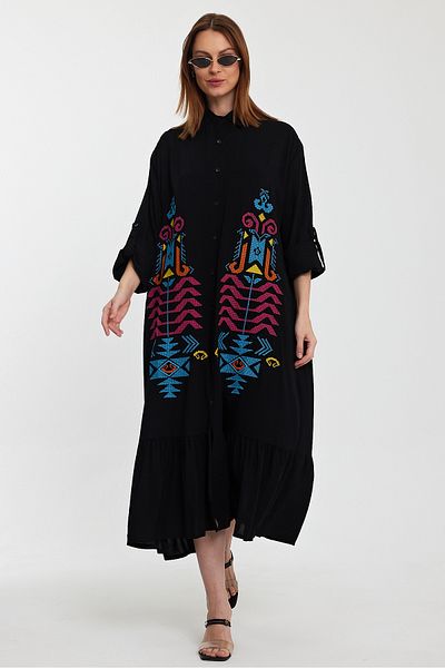 Denismoda Rochie cămașă cu broderie autentică pentru femei