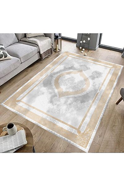 eco concept Gri Geçişli Gold Renk Halı, Göbekli Salon Halısı, Dekoratif Salon...